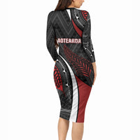 Aotearoa New Zealand Native Birds Map Long Sleeve Bodycon Dress Silver Fern Tribal Pattern DT05 - Polynesian Pride