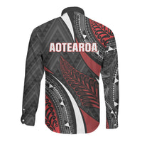 Aotearoa New Zealand Native Birds Map Long Sleeve Button Shirt Silver Fern Tribal Pattern DT05 - Polynesian Pride