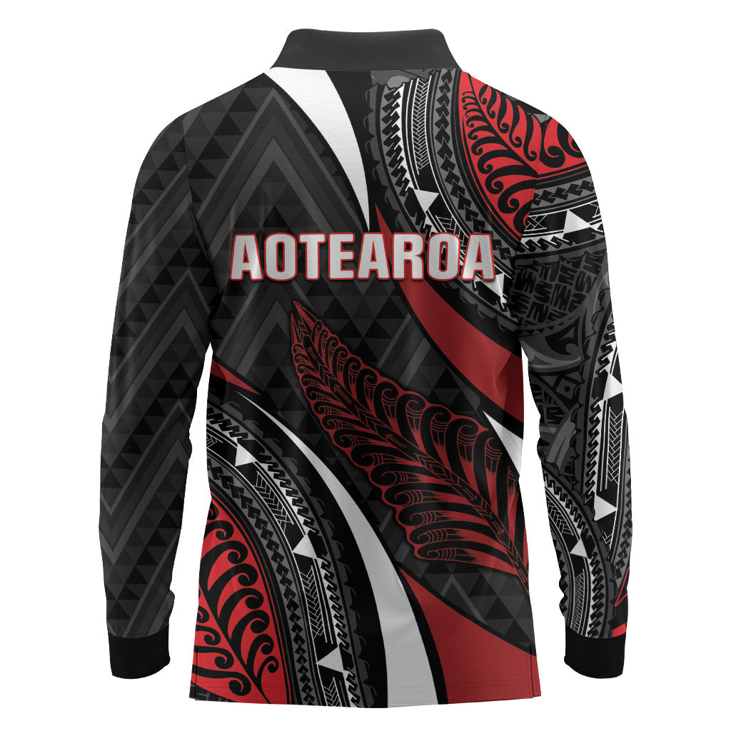 Aotearoa New Zealand Native Birds Map Long Sleeve Polo Shirt Silver Fern Tribal Pattern DT05 - Polynesian Pride