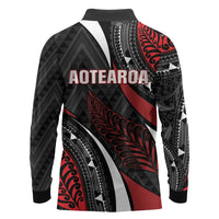 Aotearoa New Zealand Native Birds Map Long Sleeve Polo Shirt Silver Fern Tribal Pattern DT05 - Polynesian Pride