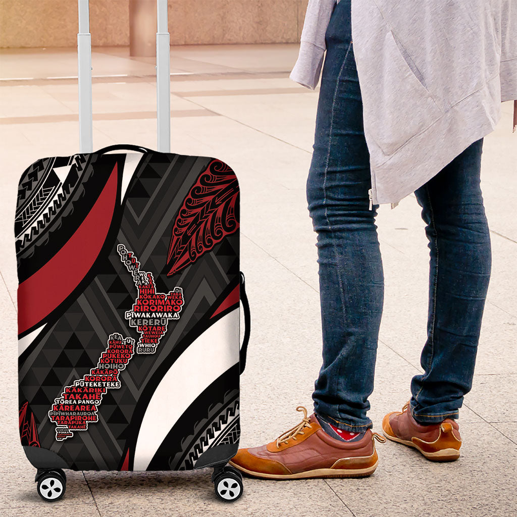 Aotearoa New Zealand Native Birds Map Luggage Cover Silver Fern Tribal Pattern