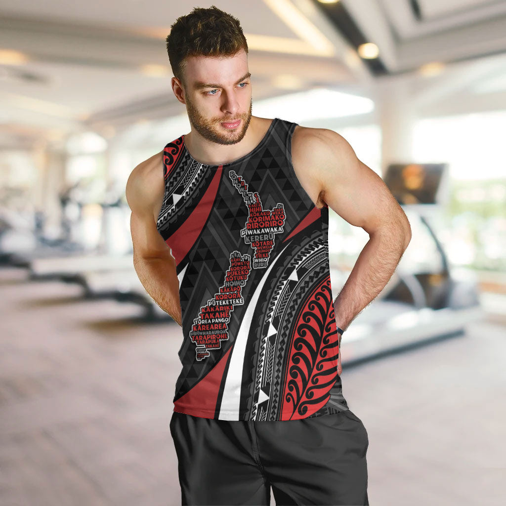 Aotearoa New Zealand Native Birds Map Men Tank Top Silver Fern Tribal Pattern