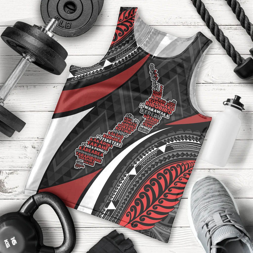 Aotearoa New Zealand Native Birds Map Men Tank Top Silver Fern Tribal Pattern DT05 - Polynesian Pride