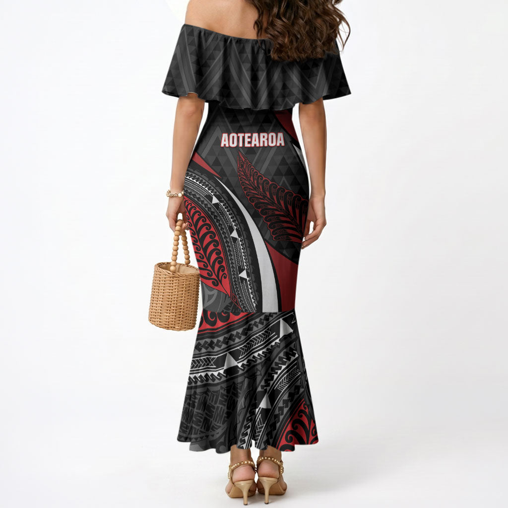 Aotearoa New Zealand Native Birds Map Mermaid Dress Silver Fern Tribal Pattern DT05 - Polynesian Pride