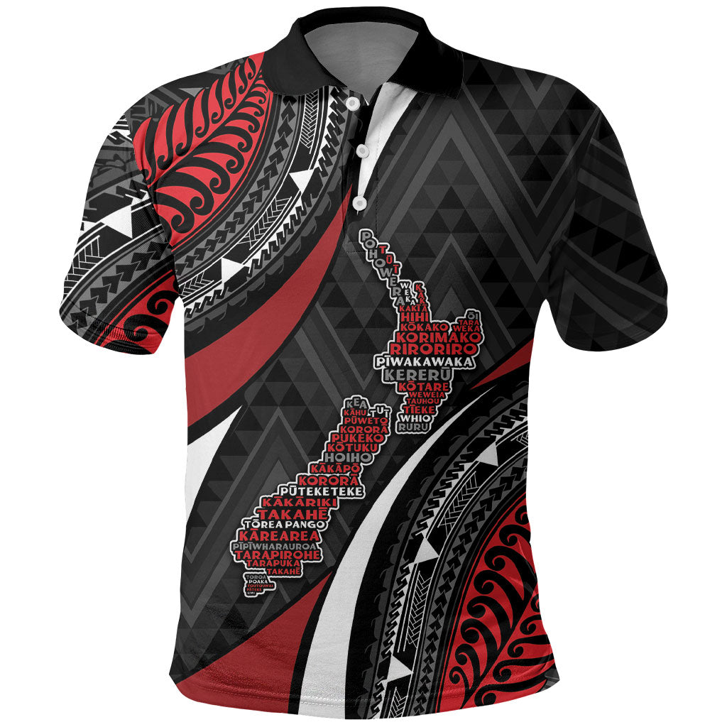 Aotearoa New Zealand Native Birds Map Polo Shirt Silver Fern Tribal Pattern