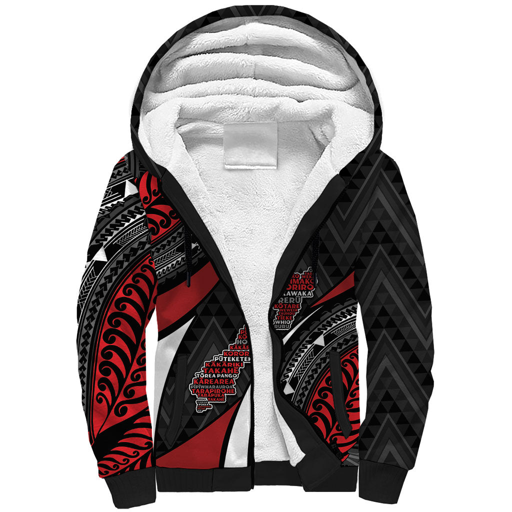 Aotearoa New Zealand Native Birds Map Sherpa Hoodie Silver Fern Tribal Pattern