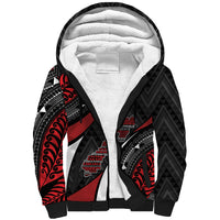 Aotearoa New Zealand Native Birds Map Sherpa Hoodie Silver Fern Tribal Pattern DT05 Unisex Red - Polynesian Pride
