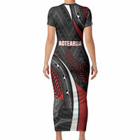 Aotearoa New Zealand Native Birds Map Short Sleeve Bodycon Dress Silver Fern Tribal Pattern DT05 - Polynesian Pride