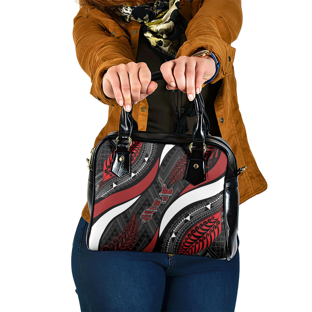 Aotearoa New Zealand Native Birds Map Shoulder Handbag Silver Fern Tribal Pattern
