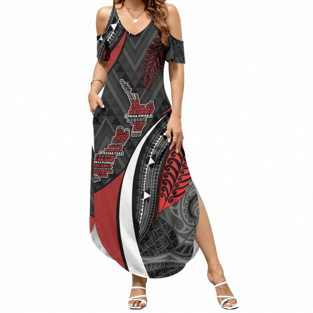 Aotearoa New Zealand Native Birds Map Summer Maxi Dress Silver Fern Tribal Pattern