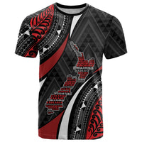Aotearoa New Zealand Native Birds Map T Shirt Silver Fern Tribal Pattern DT05 Red - Polynesian Pride
