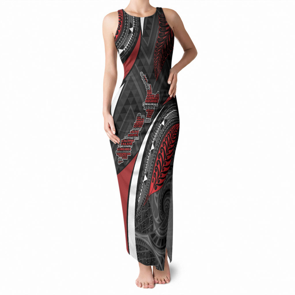 Aotearoa New Zealand Native Birds Map Tank Maxi Dress Silver Fern Tribal Pattern