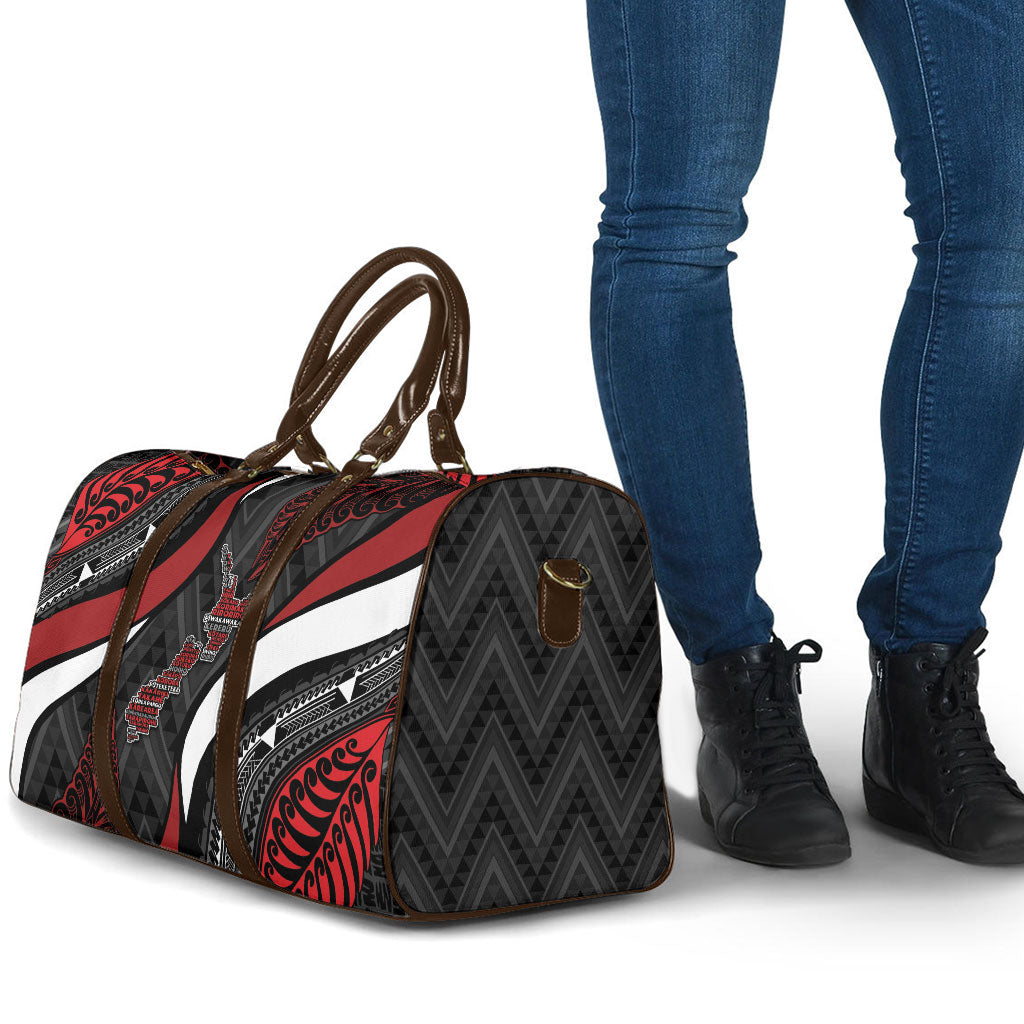 Aotearoa New Zealand Native Birds Map Travel Bag Silver Fern Tribal Pattern DT05 - Polynesian Pride