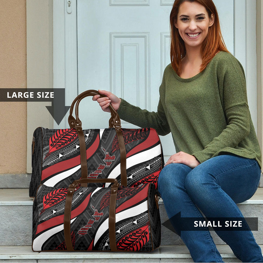 Aotearoa New Zealand Native Birds Map Travel Bag Silver Fern Tribal Pattern DT05 - Polynesian Pride