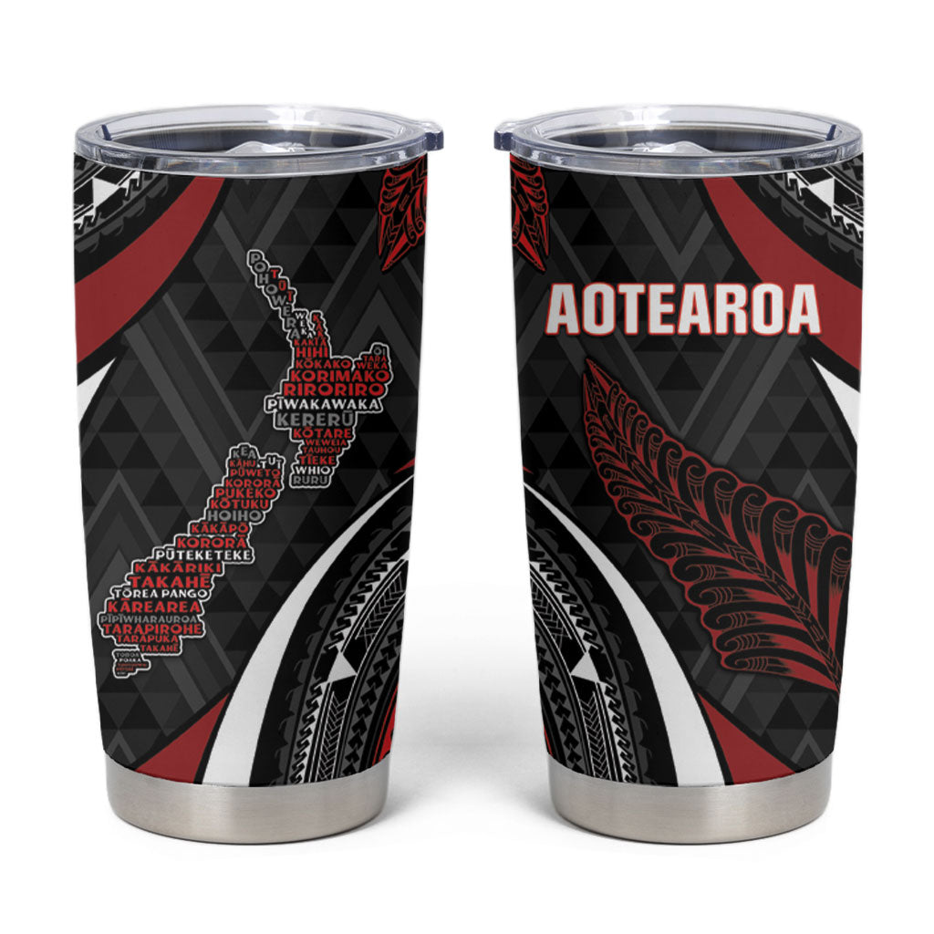 Aotearoa New Zealand Native Birds Map Tumbler Cup Silver Fern Tribal Pattern