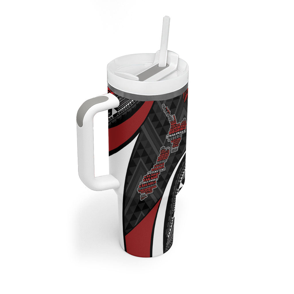Aotearoa New Zealand Native Birds Map Tumbler With Handle Silver Fern Tribal Pattern DT05 - Polynesian Pride