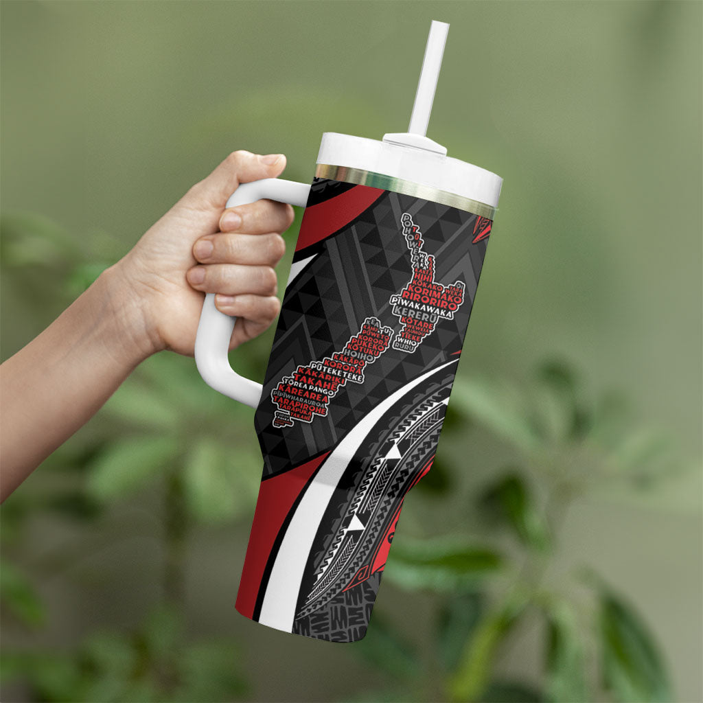 Aotearoa New Zealand Native Birds Map Tumbler With Handle Silver Fern Tribal Pattern DT05 - Polynesian Pride