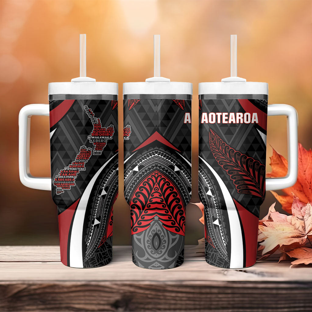 Aotearoa New Zealand Native Birds Map Tumbler With Handle Silver Fern Tribal Pattern DT05 - Polynesian Pride