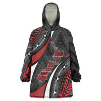 Aotearoa New Zealand Native Birds Map Wearable Blanket Hoodie Silver Fern Tribal Pattern DT05 One Size Red - Polynesian Pride