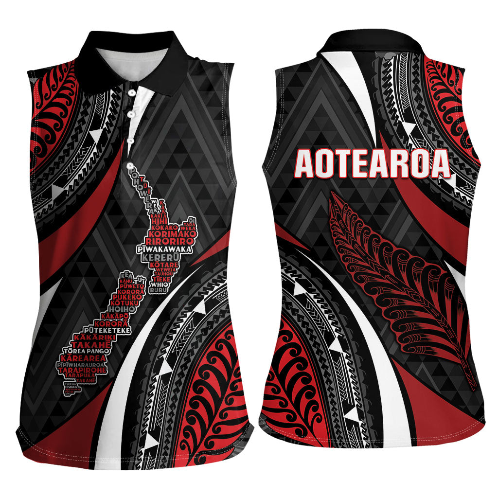 Aotearoa New Zealand Native Birds Map Women Sleeveless Polo Shirt Silver Fern Tribal Pattern DT05 - Polynesian Pride