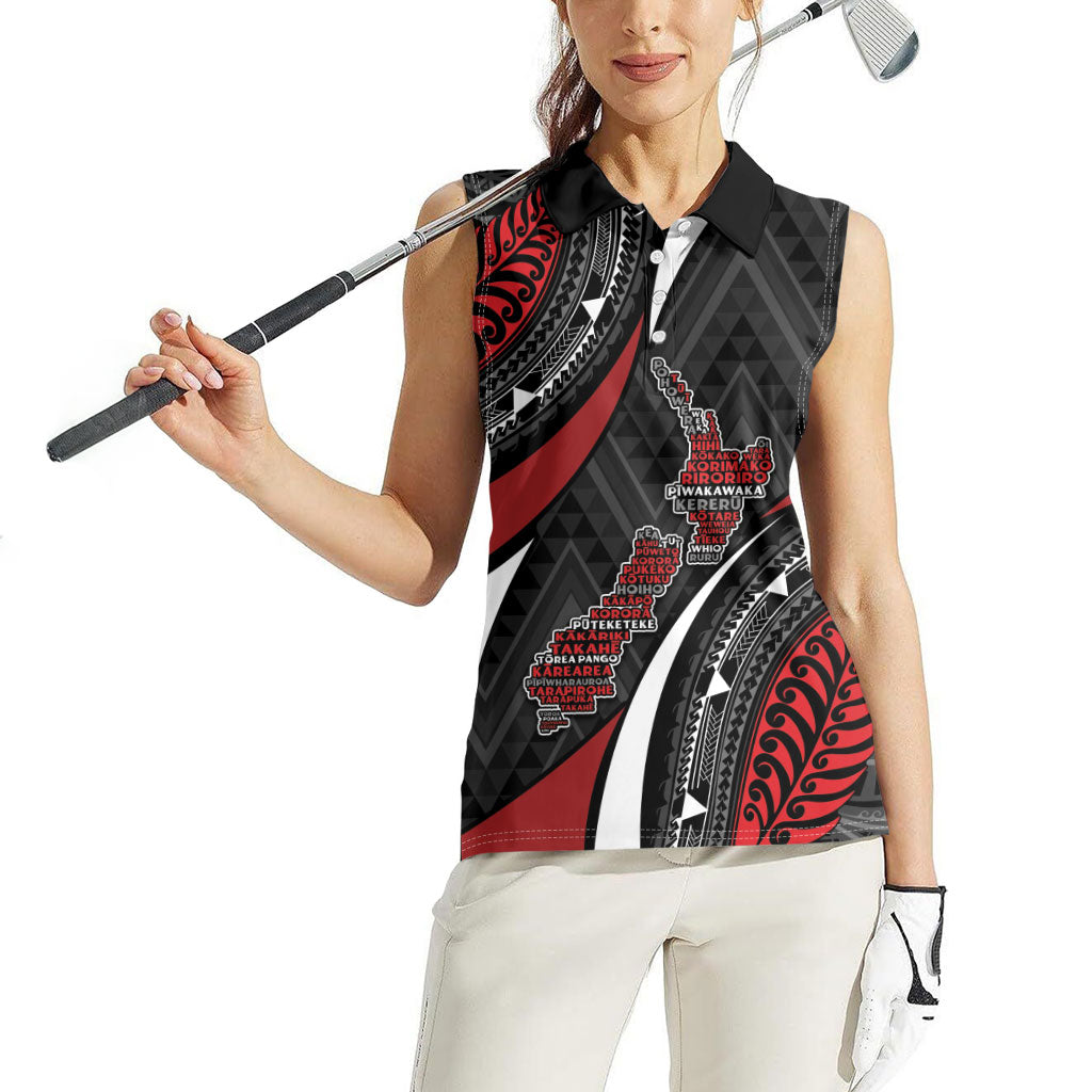 Aotearoa New Zealand Native Birds Map Women Sleeveless Polo Shirt Silver Fern Tribal Pattern DT05 - Polynesian Pride