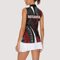 Aotearoa New Zealand Native Birds Map Women Sleeveless Polo Shirt Silver Fern Tribal Pattern DT05 - Polynesian Pride