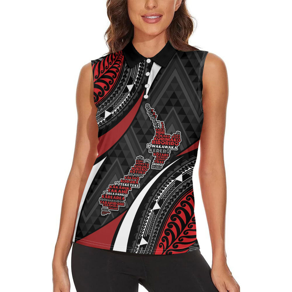 Aotearoa New Zealand Native Birds Map Women Sleeveless Polo Shirt Silver Fern Tribal Pattern DT05 - Polynesian Pride