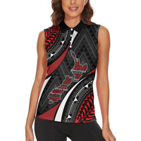 Aotearoa New Zealand Native Birds Map Women Sleeveless Polo Shirt Silver Fern Tribal Pattern DT05 - Polynesian Pride