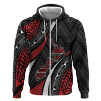 Aotearoa New Zealand Native Birds Map Zip Hoodie Silver Fern Tribal Pattern DT05 Zip Hoodie Red - Polynesian Pride