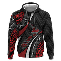Aotearoa New Zealand Native Birds Map Zip Hoodie Silver Fern Tribal Pattern DT05 Pullover Hoodie Red - Polynesian Pride