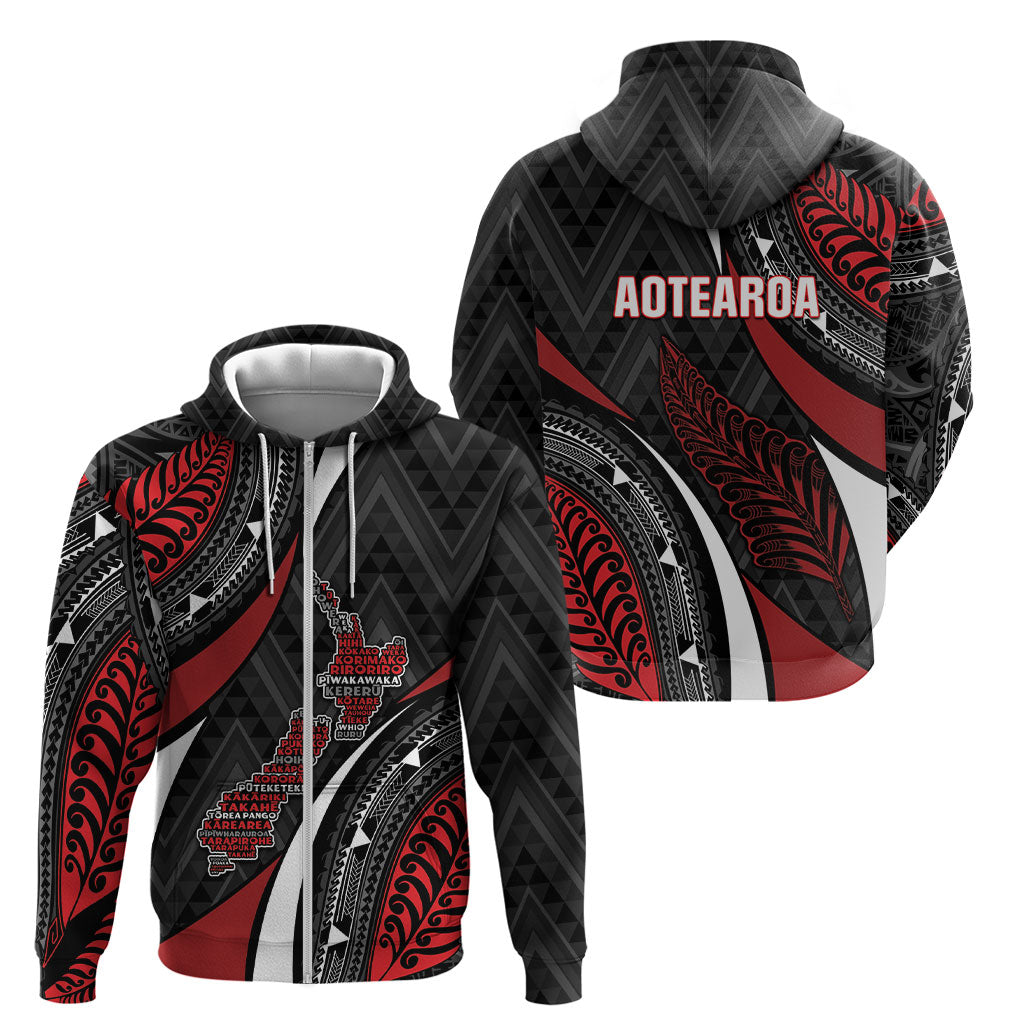 Aotearoa New Zealand Native Birds Map Zip Hoodie Silver Fern Tribal Pattern DT05 - Polynesian Pride