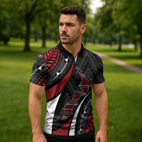 Aotearoa New Zealand Native Birds Map Zipper Polo Shirt Silver Fern Tribal Pattern DT05 - Polynesian Pride