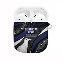 Personalised New Zealand Kiwi AirPods Case Silver Fern Tribal Pattern DT05 Navy - Polynesian Pride