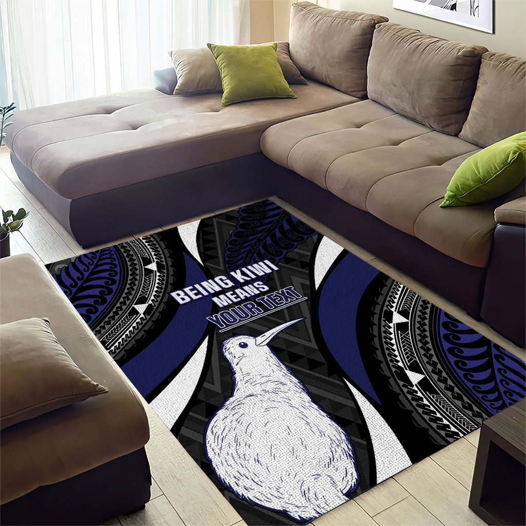 Personalised New Zealand Kiwi Area Rug Silver Fern Tribal Pattern DT05 - Polynesian Pride