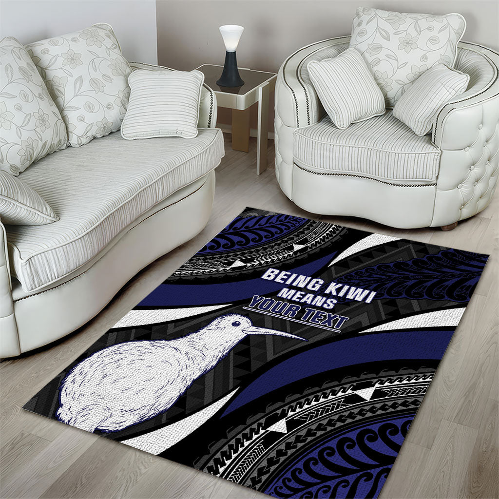 Personalised New Zealand Kiwi Area Rug Silver Fern Tribal Pattern DT05 - Polynesian Pride