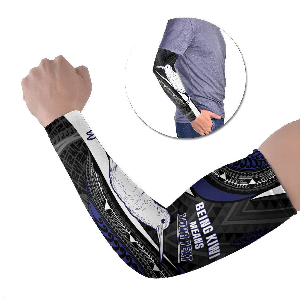 Personalised New Zealand Kiwi Arm Sleeves Silver Fern Tribal Pattern DT05 Set of 2 Navy - Polynesian Pride
