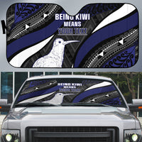 Personalised New Zealand Kiwi Auto Sun Shade Silver Fern Tribal Pattern DT05 Navy - Polynesian Pride