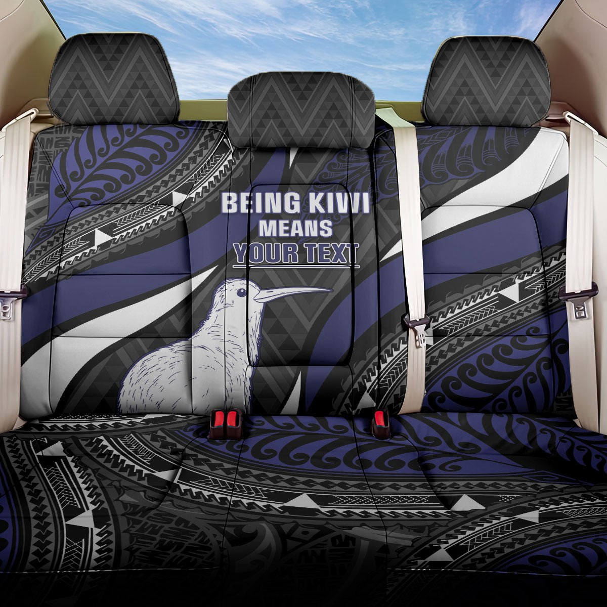 Personalised New Zealand Kiwi Back Car Seat Cover Silver Fern Tribal Pattern