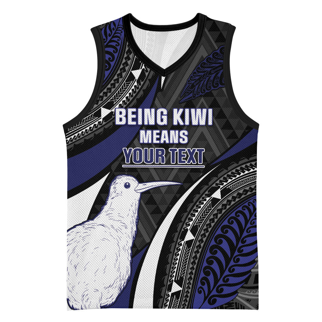 Personalised New Zealand Kiwi Basketball Jersey Silver Fern Tribal Pattern