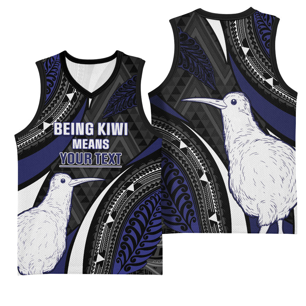 Personalised New Zealand Kiwi Basketball Jersey Silver Fern Tribal Pattern DT05 - Polynesian Pride