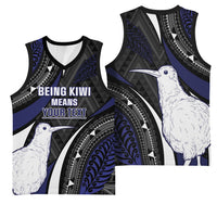 Personalised New Zealand Kiwi Basketball Jersey Silver Fern Tribal Pattern DT05 - Polynesian Pride
