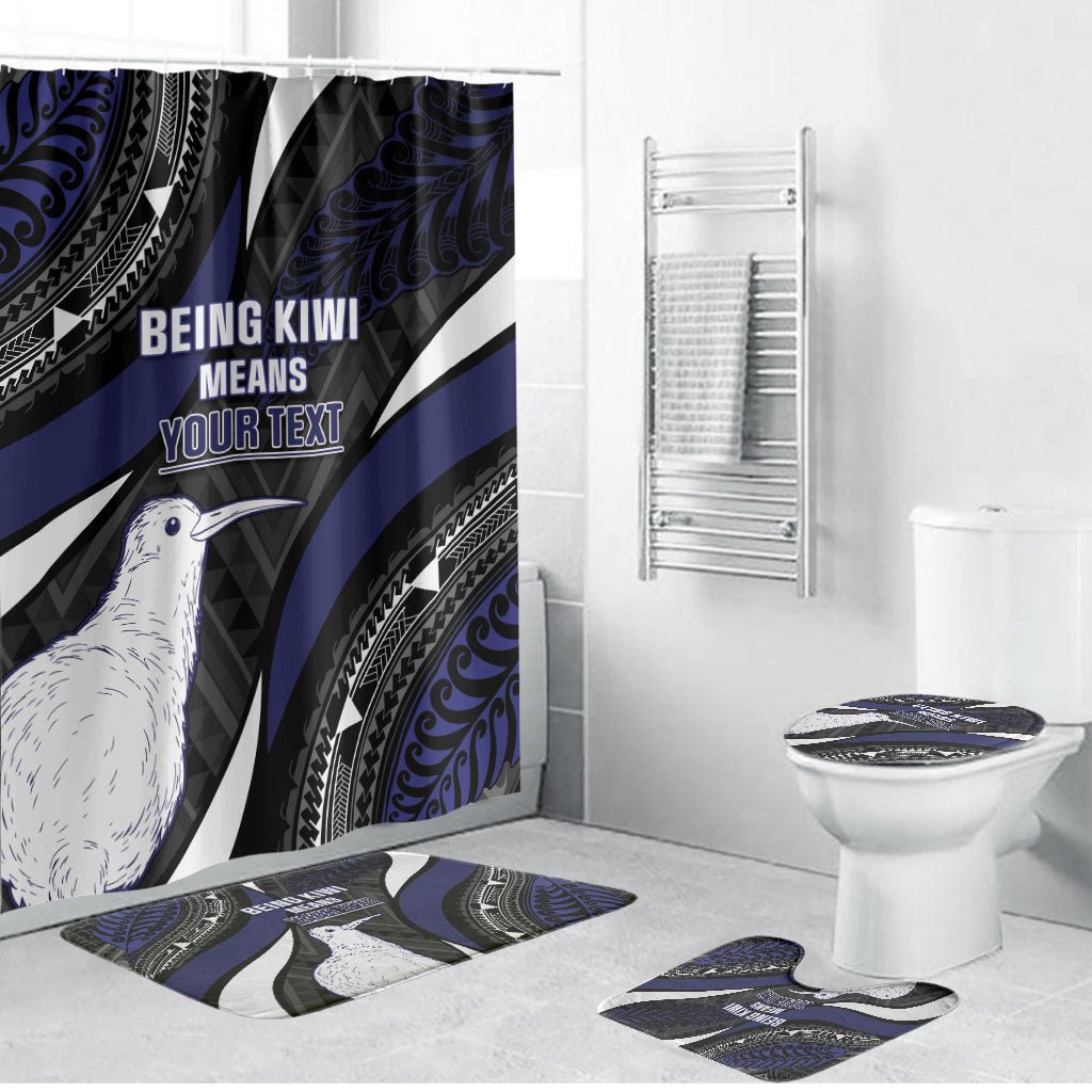 Personalised New Zealand Kiwi Bathroom Set Silver Fern Tribal Pattern DT05 Bathroom Set (4 pcs) Navy - Polynesian Pride