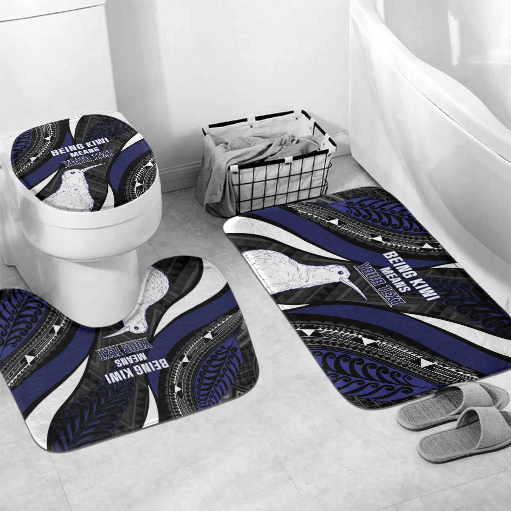 Personalised New Zealand Kiwi Bathroom Set Silver Fern Tribal Pattern DT05 Mat Set Only (3 pcs) One Size Navy - Polynesian Pride