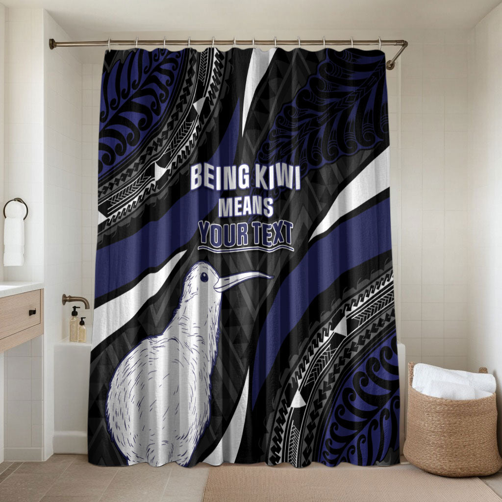Personalised New Zealand Kiwi Bathroom Set Silver Fern Tribal Pattern DT05 Shower Curtain Only Navy - Polynesian Pride