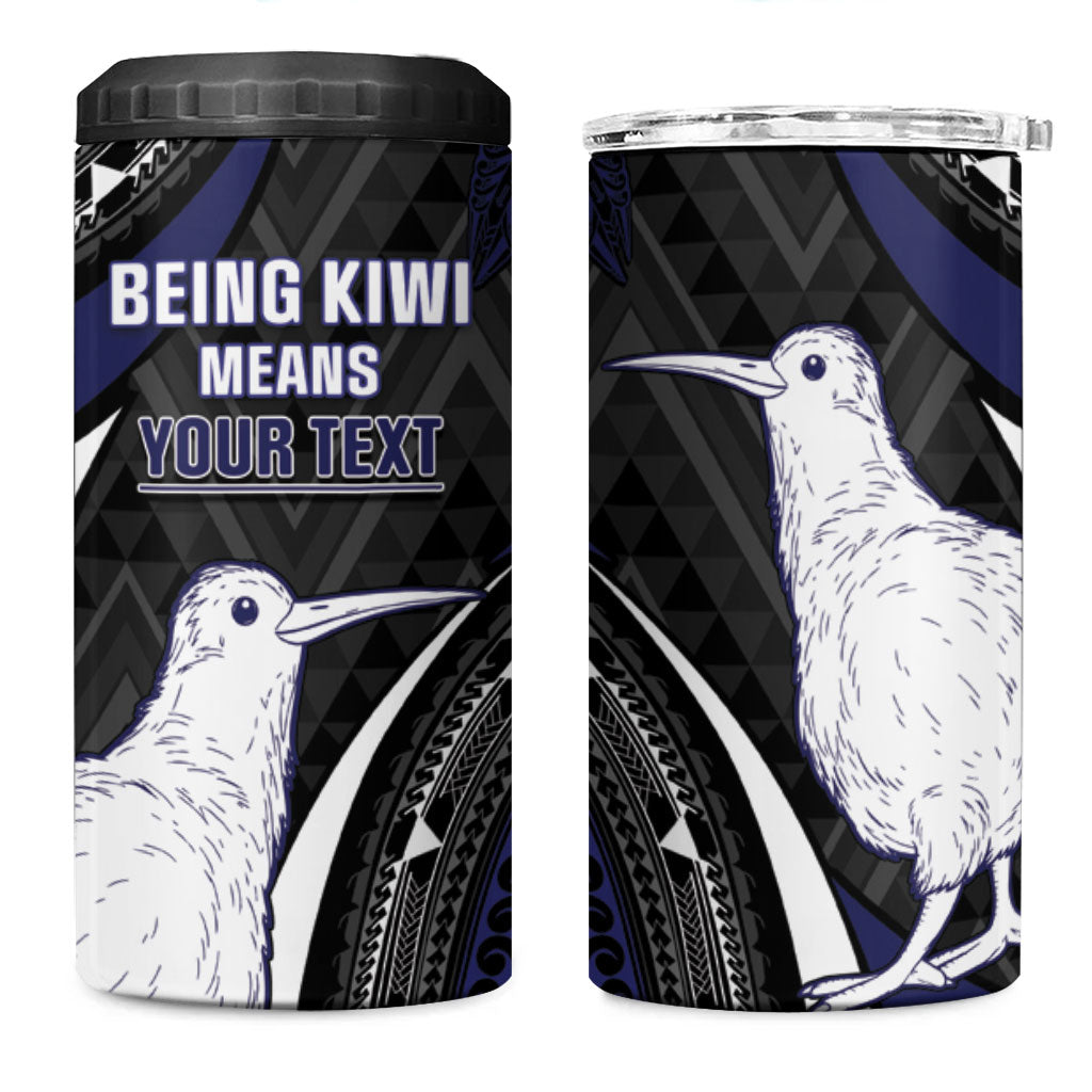 Personalised New Zealand Kiwi 4 in 1 Can Cooler Tumbler Silver Fern Tribal Pattern