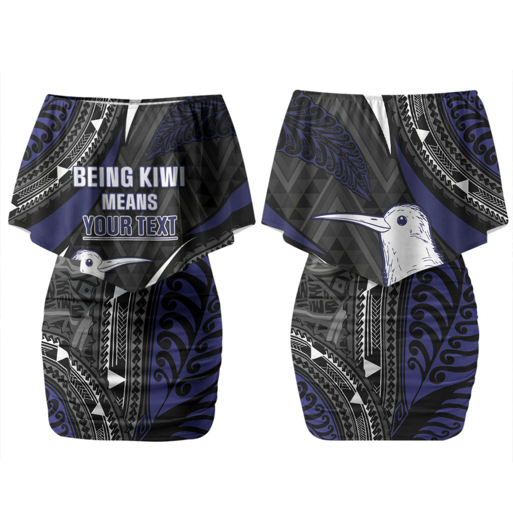Personalised New Zealand Kiwi Couples Matching Off Shoulder Short Dress and Hawaiian Shirt Silver Fern Tribal Pattern DT05 - Polynesian Pride