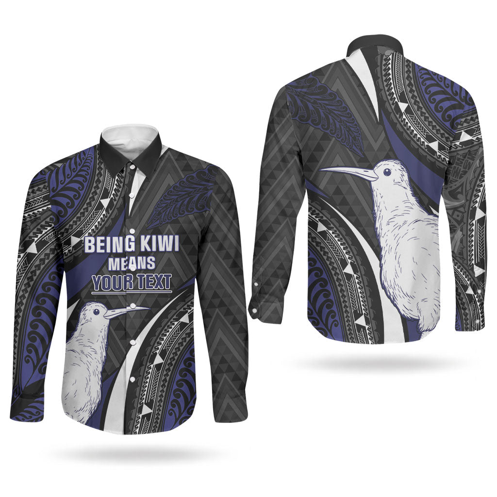 Personalised New Zealand Kiwi Couples Matching Puletasi and Long Sleeve Button Shirt Silver Fern Tribal Pattern DT05 - Polynesian Pride