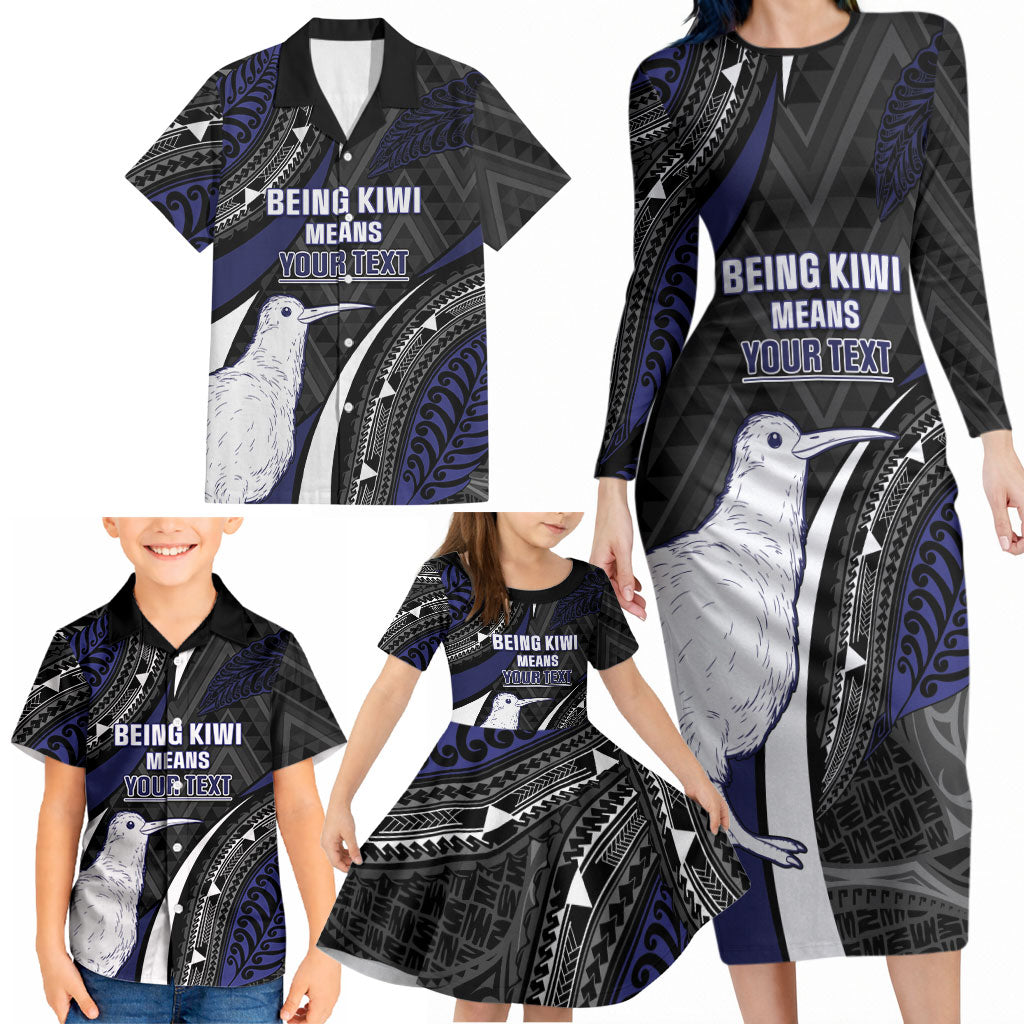 Personalised New Zealand Kiwi Family Matching Long Sleeve Bodycon Dress and Hawaiian Shirt Silver Fern Tribal Pattern DT05 - Polynesian Pride