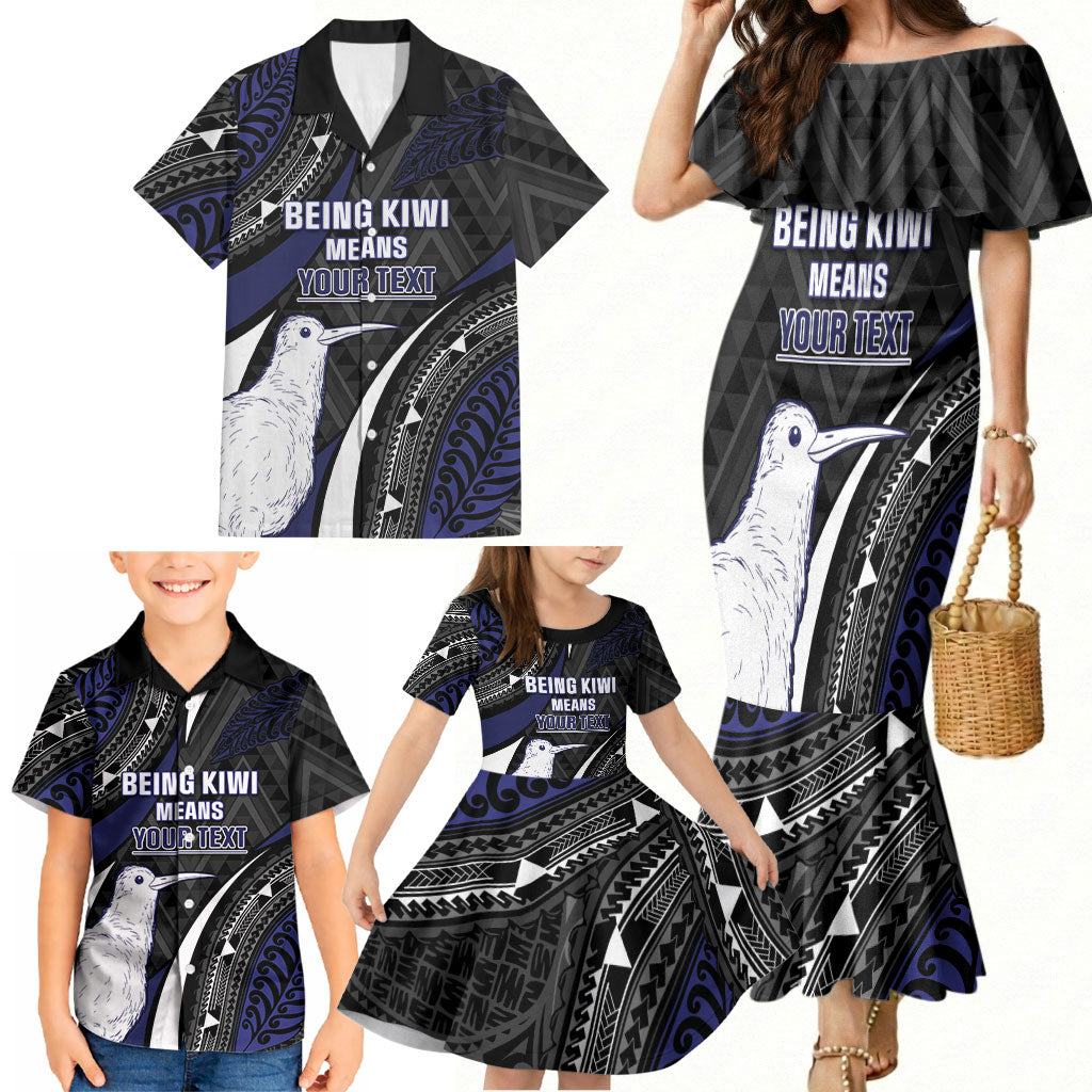 Personalised New Zealand Kiwi Family Matching Mermaid Dress and Hawaiian Shirt Silver Fern Tribal Pattern DT05 - Polynesian Pride