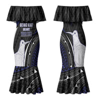 Personalised New Zealand Kiwi Family Matching Mermaid Dress and Hawaiian Shirt Silver Fern Tribal Pattern DT05 Mom's Dress Navy - Polynesian Pride